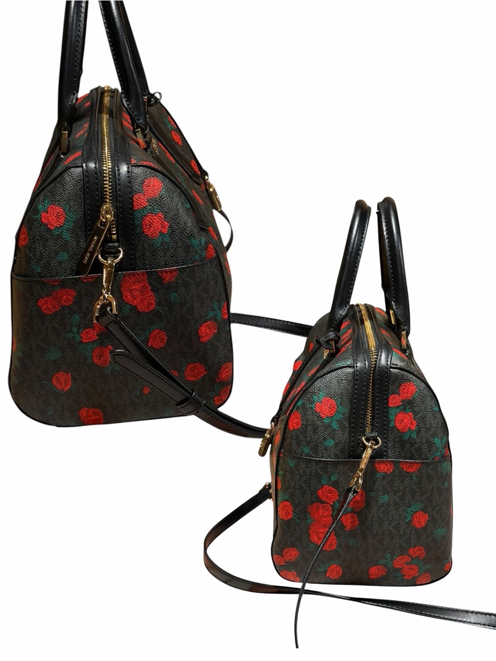 Michael Kors Hayes Large Duffle Satchel & Matching Flap Wallet Set – Rose Floral - Picture 4 of 13